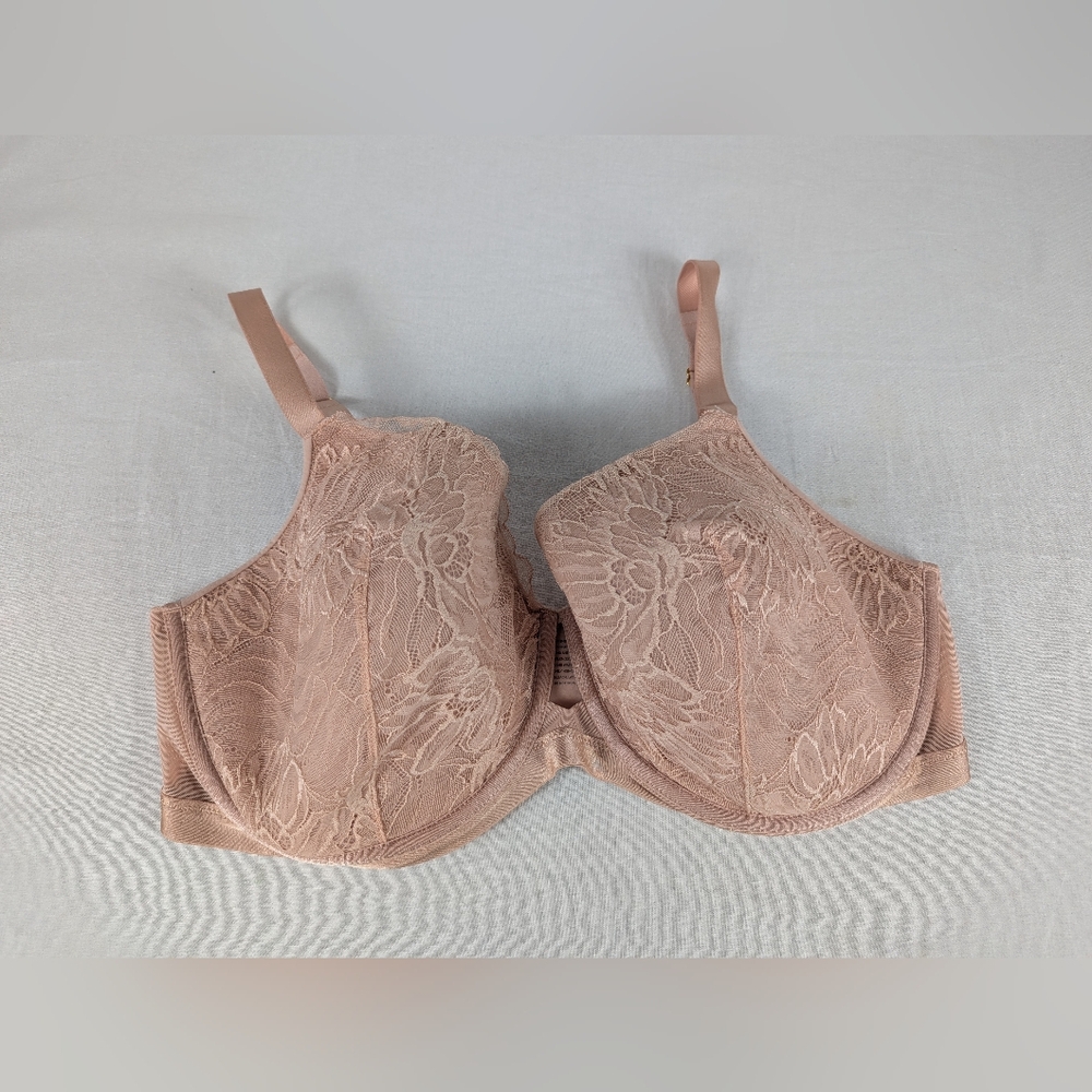 Soma Lightly Lined Perfect Coverage Floral Lace Bra Nude Tan Keyhole Size 40G